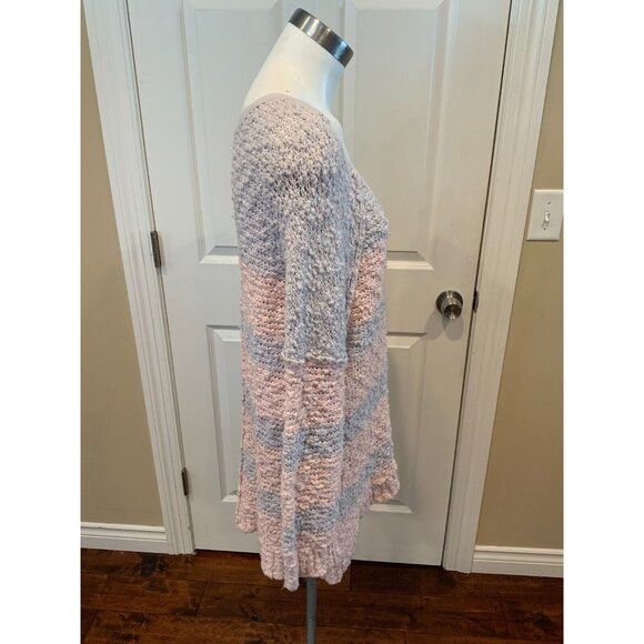Free People Pink & Blue Striped Knubby Knit V-Neck Sweater, Size Medium - Picture 4 of 7